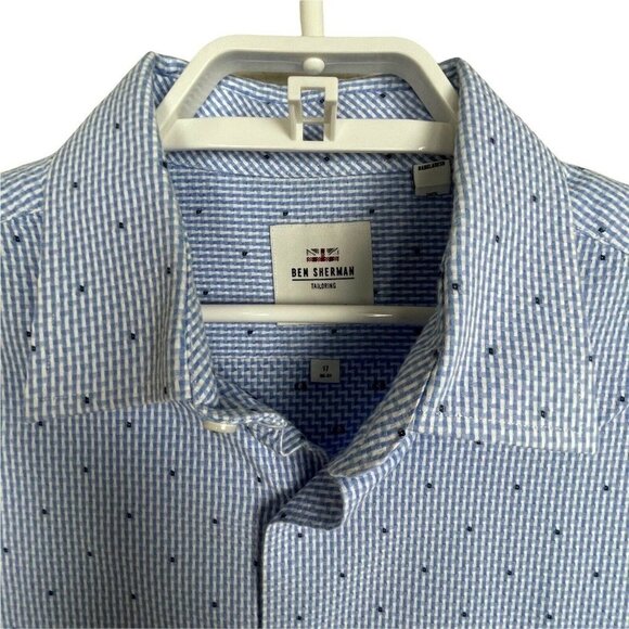 Ben Sherman Slim Fit Long‎ Sleeve Button Up Blue White Check Men's XL 17 36/37 - Picture 2 of 7